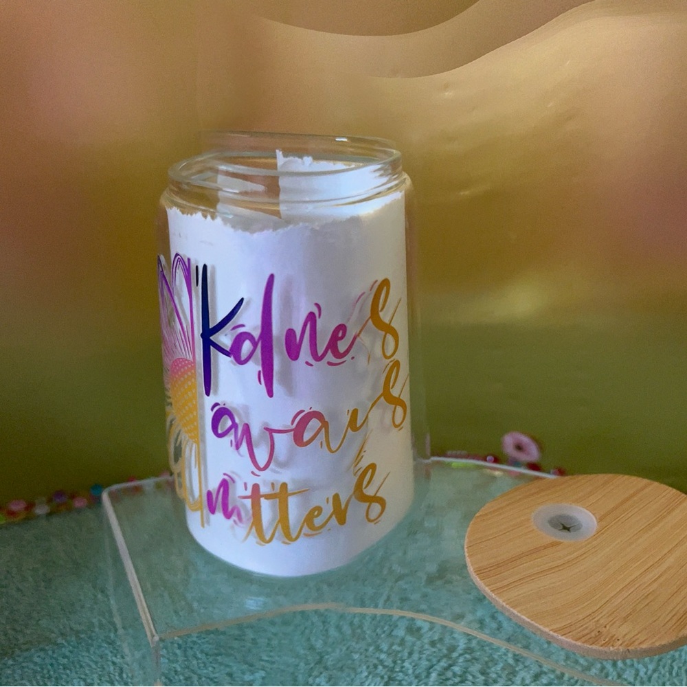 Handcrafted ClearGlass  Cup 16 oz Kindness always matters new